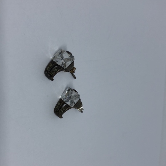 𝅺Vintage art deco style cz and marcasite small earrings sterling silver. - Picture 3 of 5